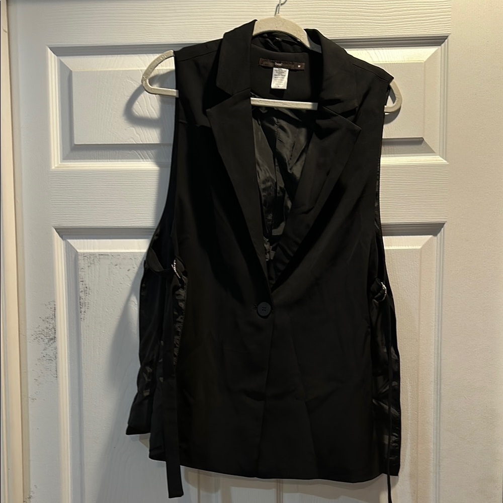 Hazel Anthropologie Black Menswear Open Side Vest Top M Tunic Dress